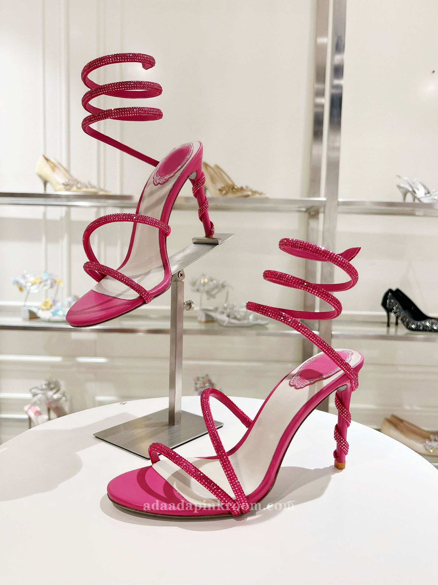 Snake -shaped winding rhinestone high heels  2
