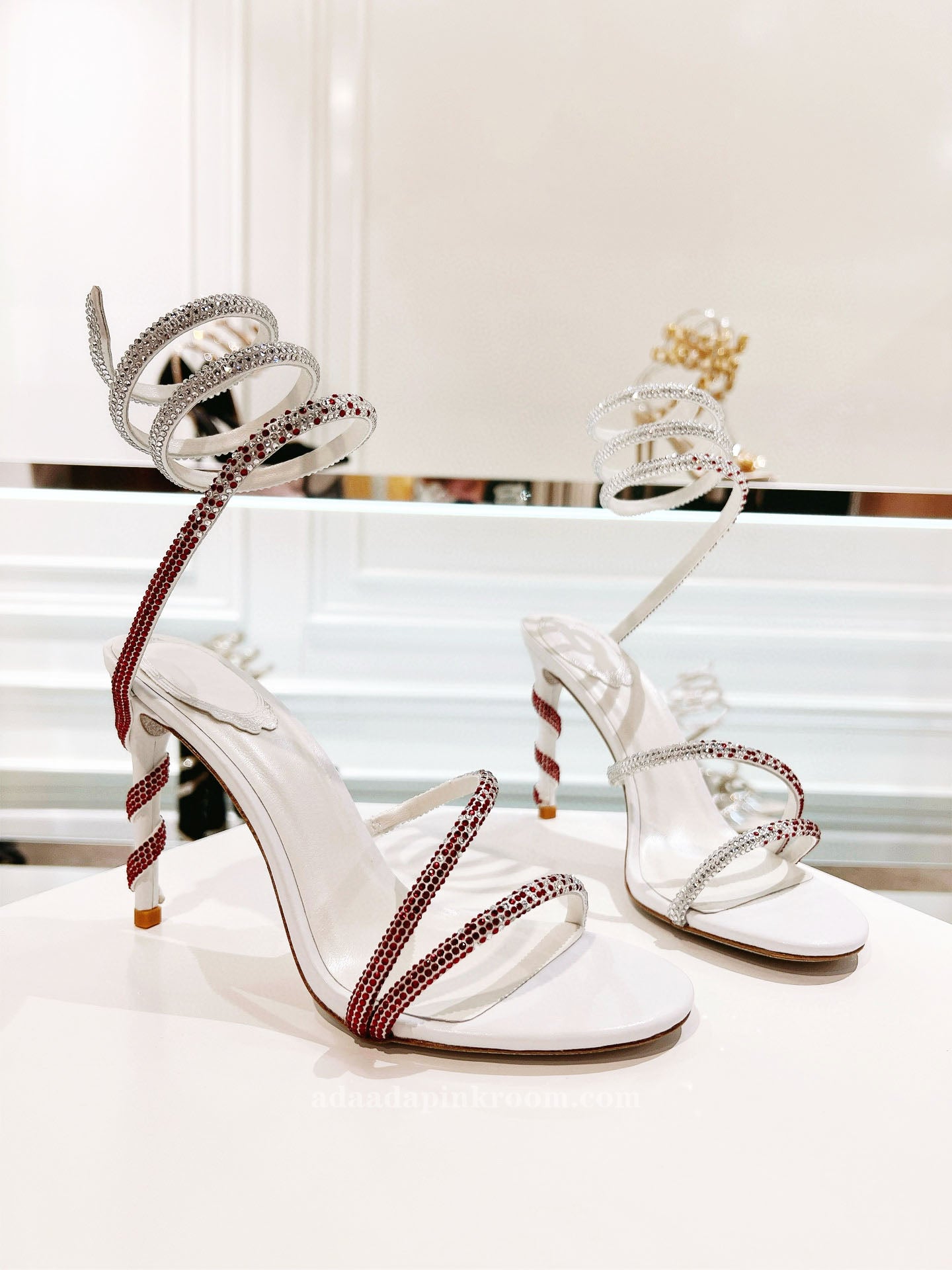 Snake -shaped winding rhinestone high heels  2