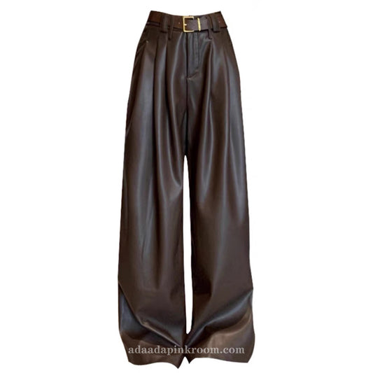 Thick straight wide-leg leather pants