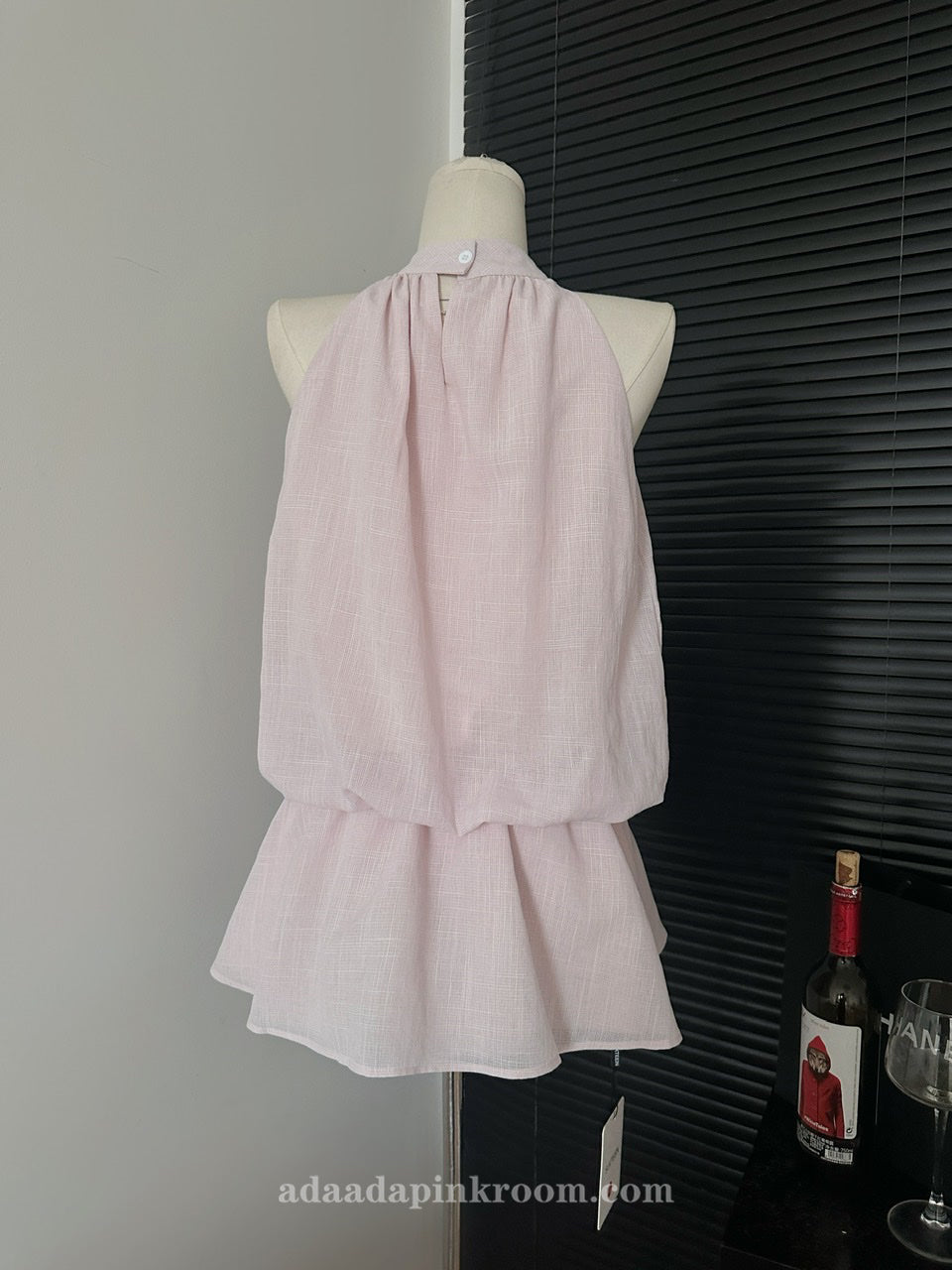 Pink halterneck sleeveless mini dress