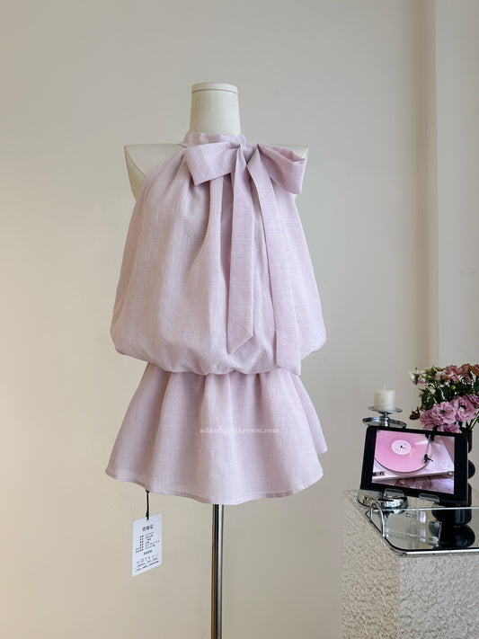 Pink halterneck sleeveless mini dress