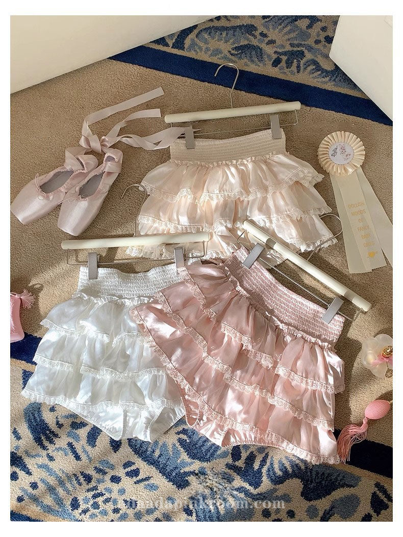 Rose Pink Satin All-match Cake Skirt