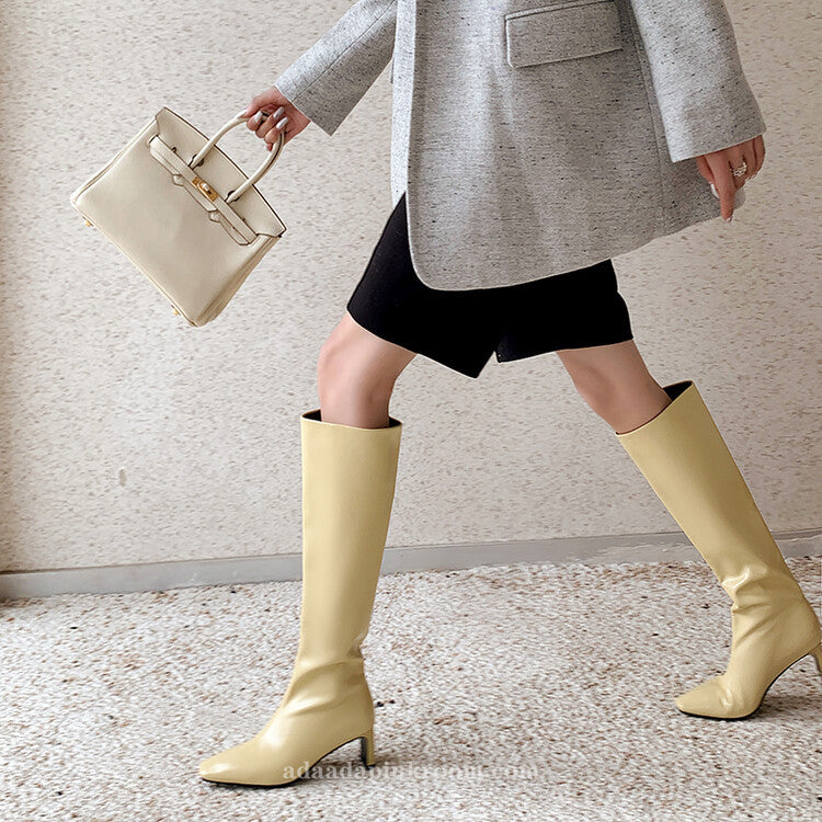 Yellow leather fashion boots