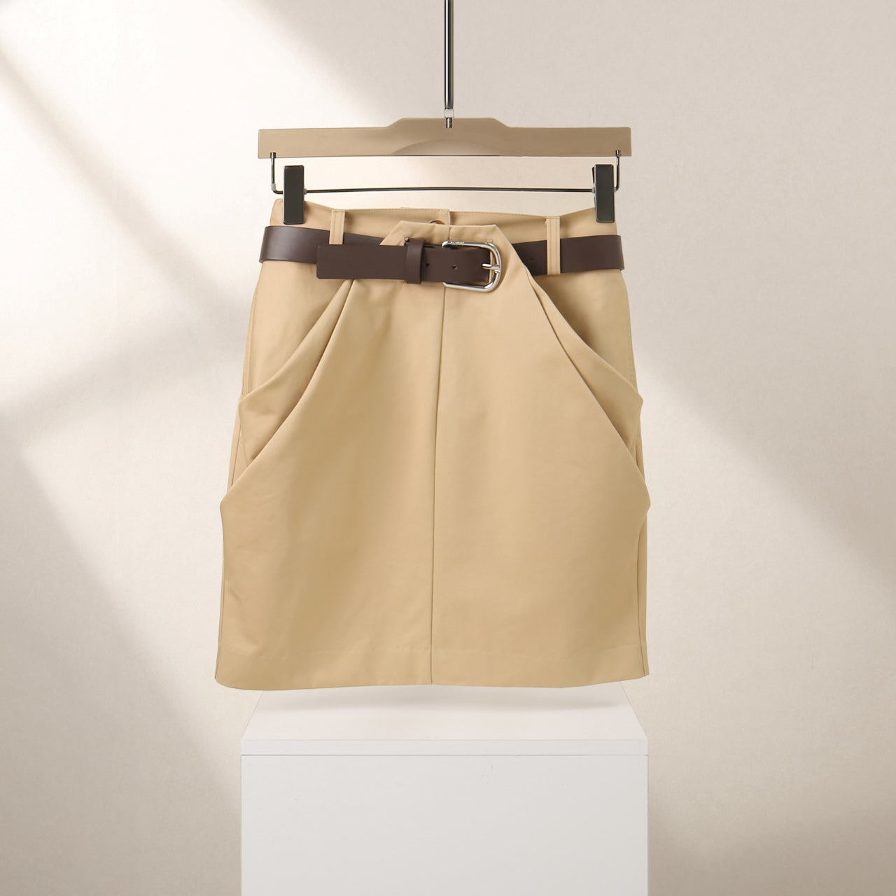 Draped skirt with belt