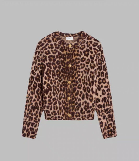 Leopard jacquard knitted cardigan