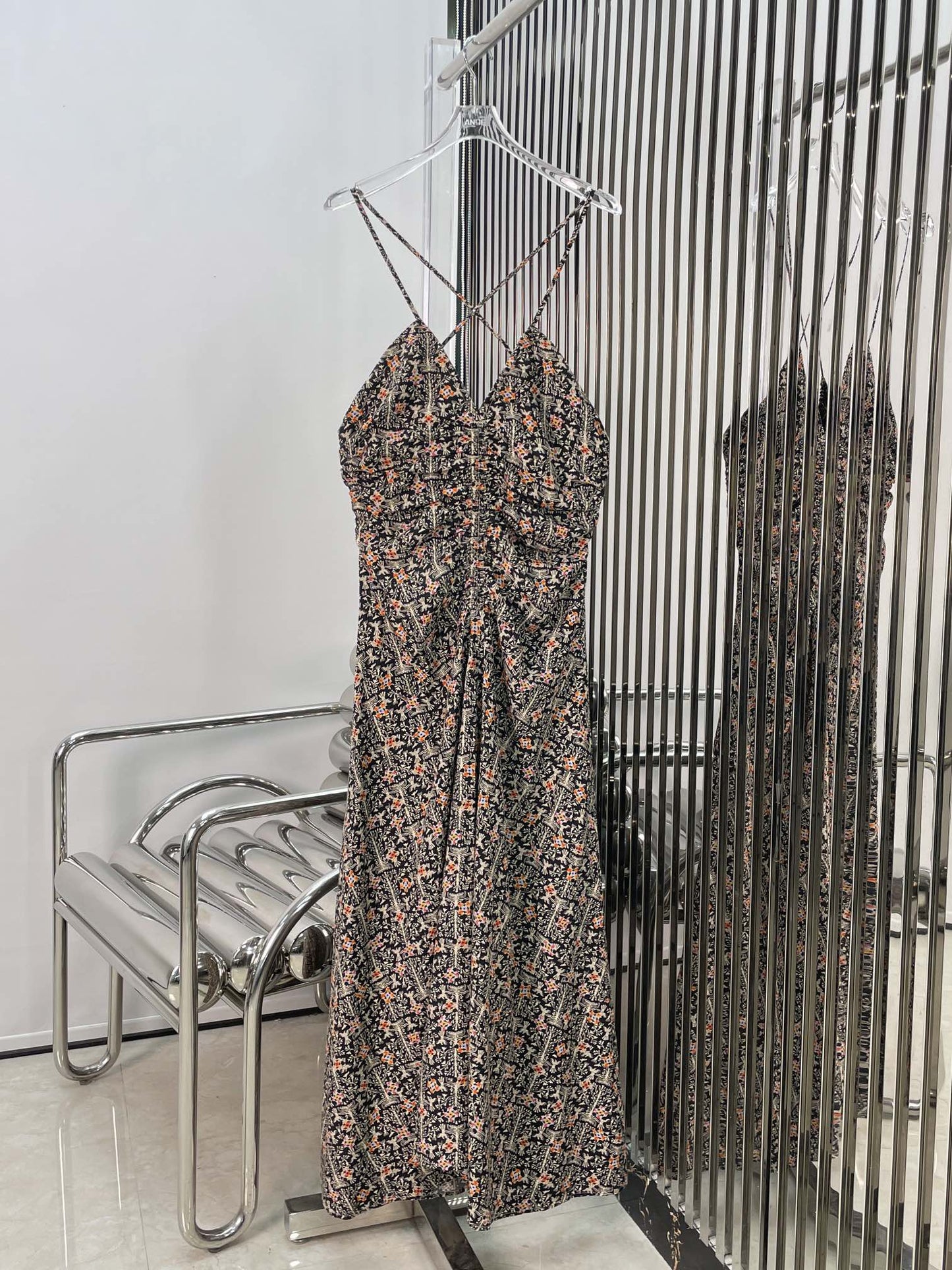 Printed suspender dress