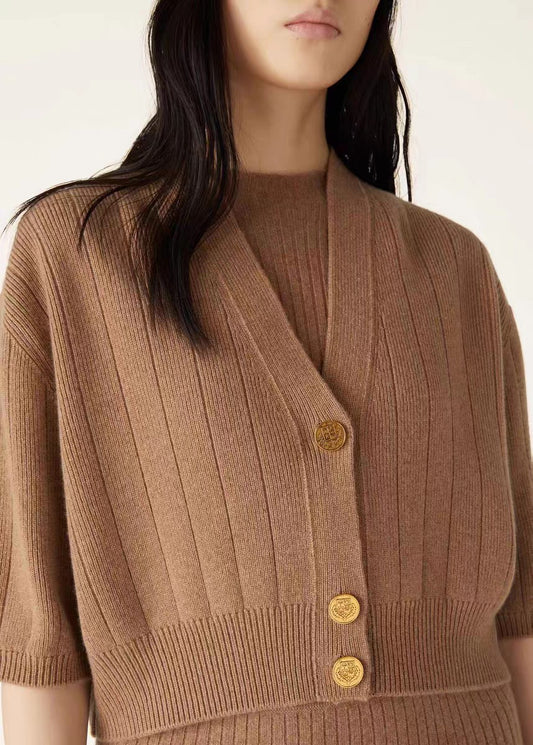 Classic wool cashmere knitted cardigan + skirt