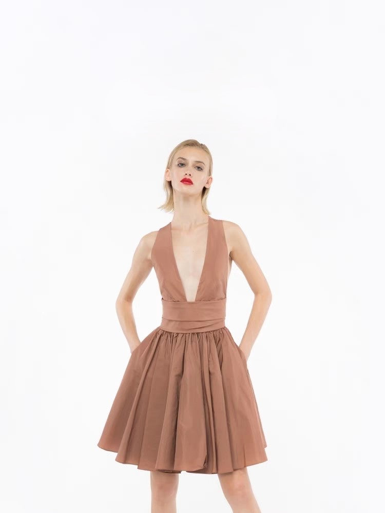 Halter neck pleated dress