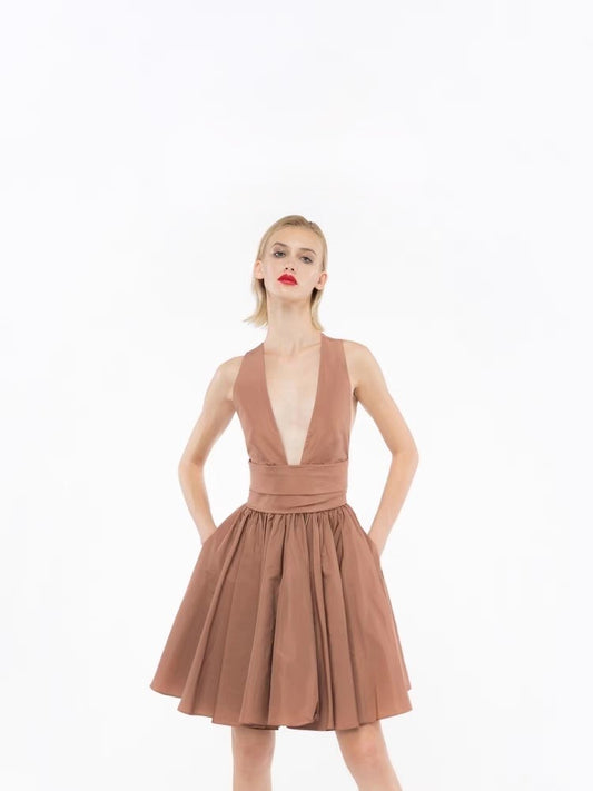 Halter neck pleated dress