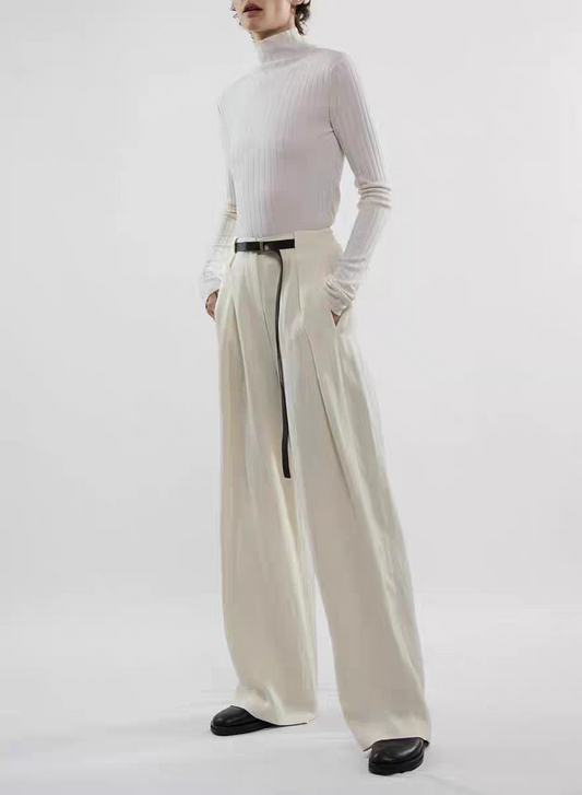 Tencel linen belt casual trousers