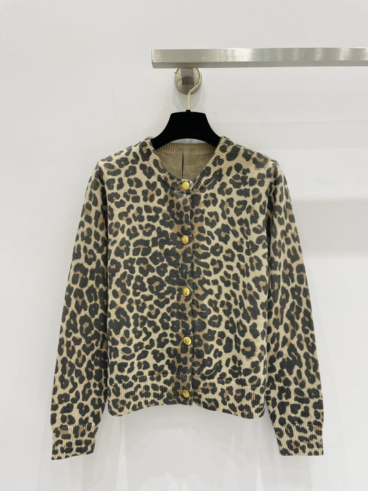 Leopard print wool cardigan