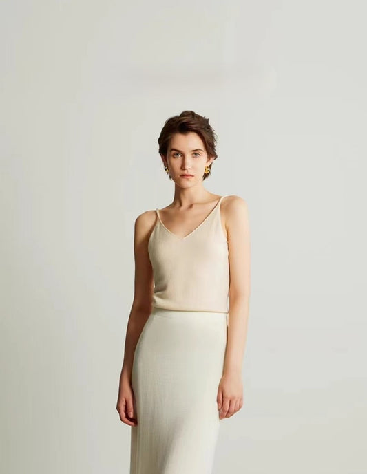 Cashmere V-neck seamless knitted camisole