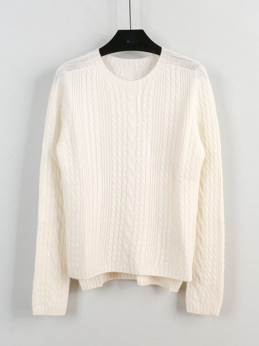 Cashmere crew neck cable knit sweater