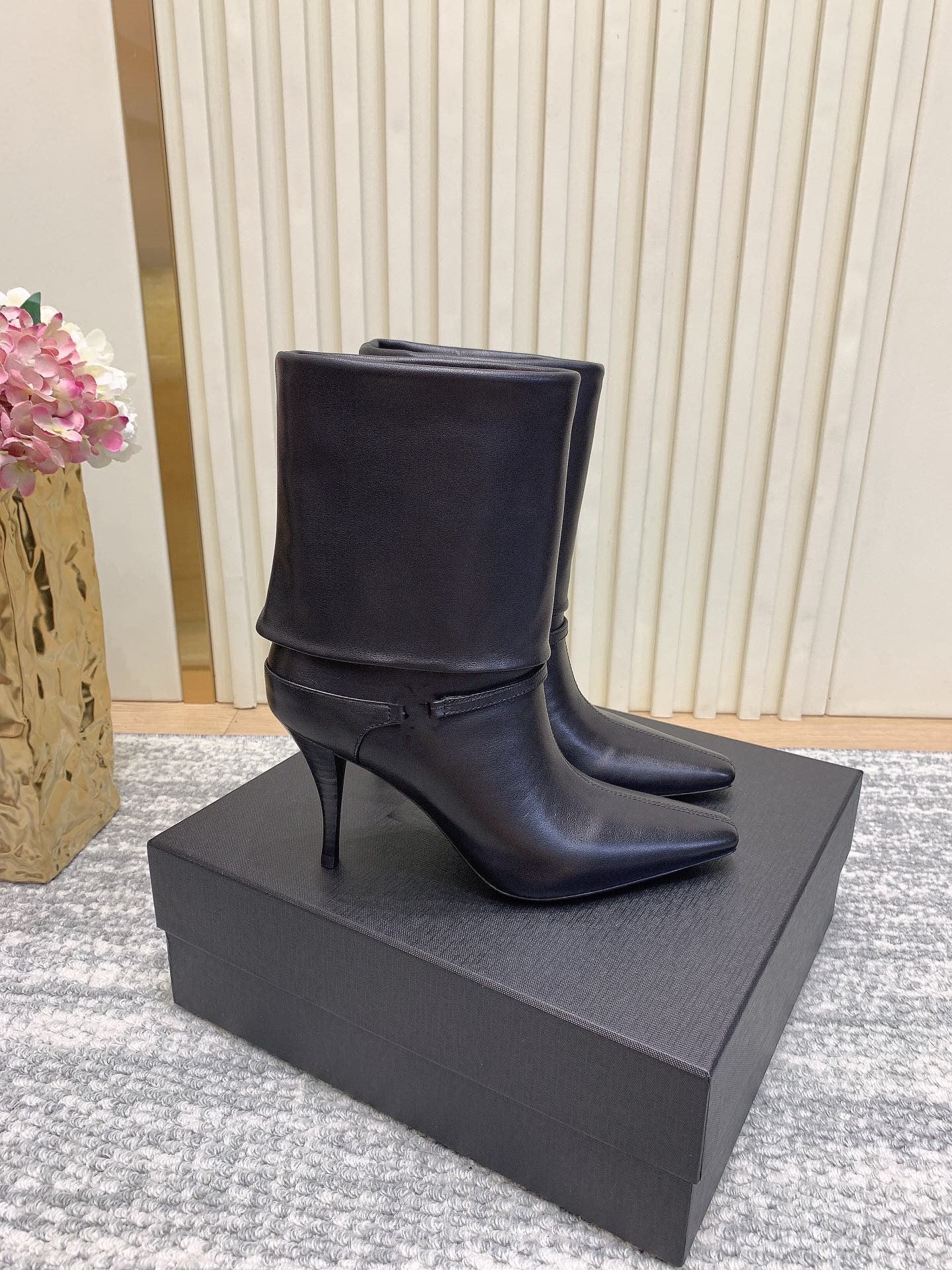 Leather high heel boots