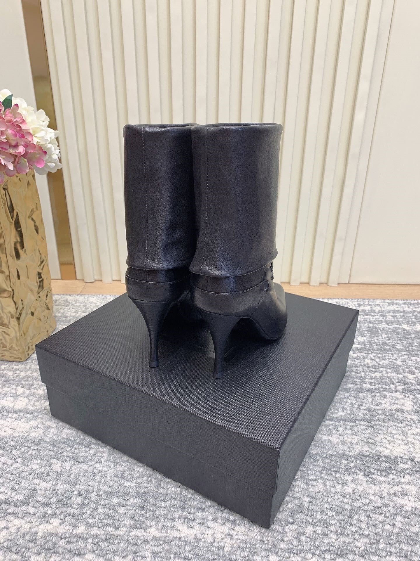 Leather high heel boots