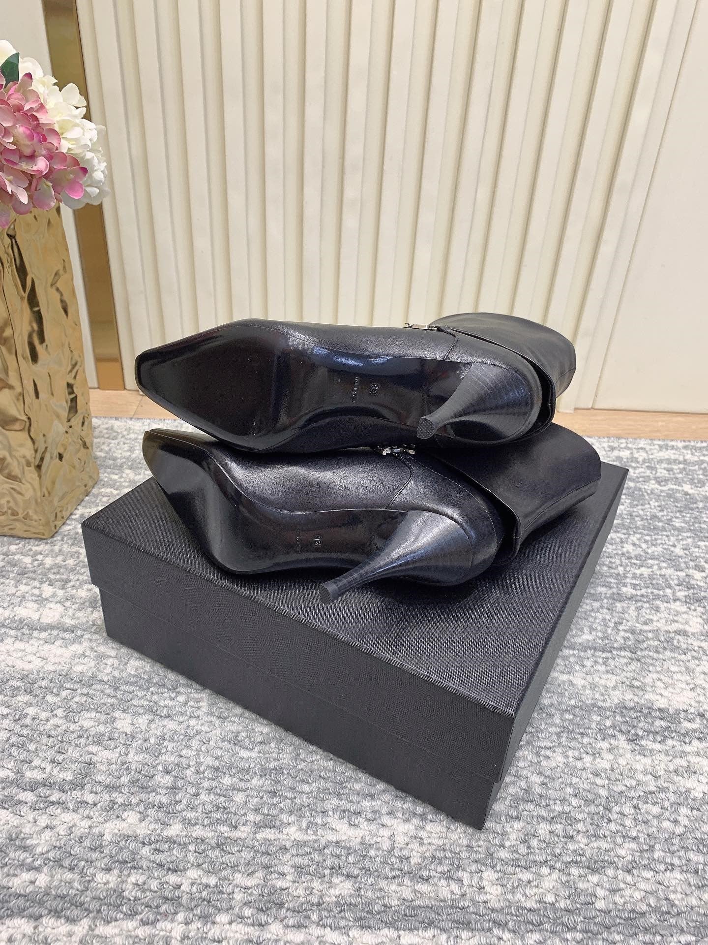 Leather high heel boots