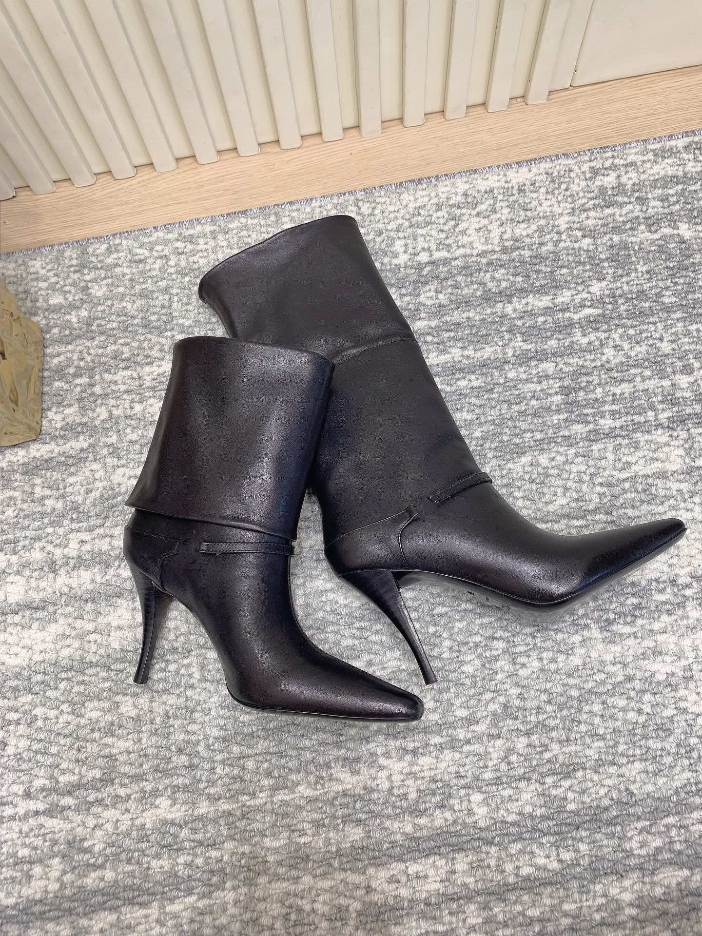 Leather high heel boots