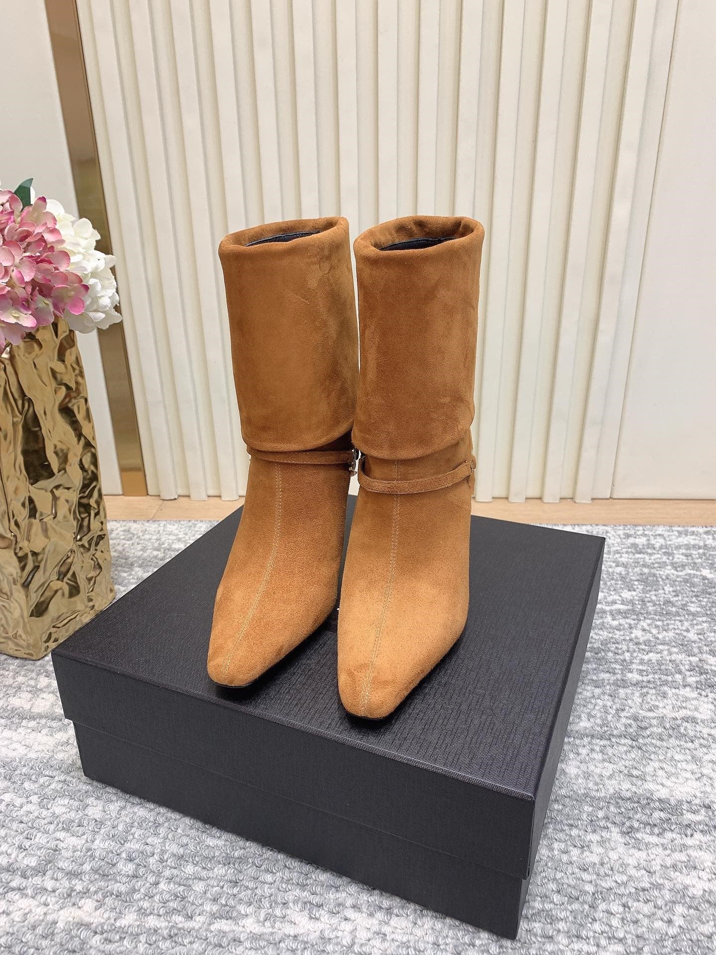 Leather high heel boots