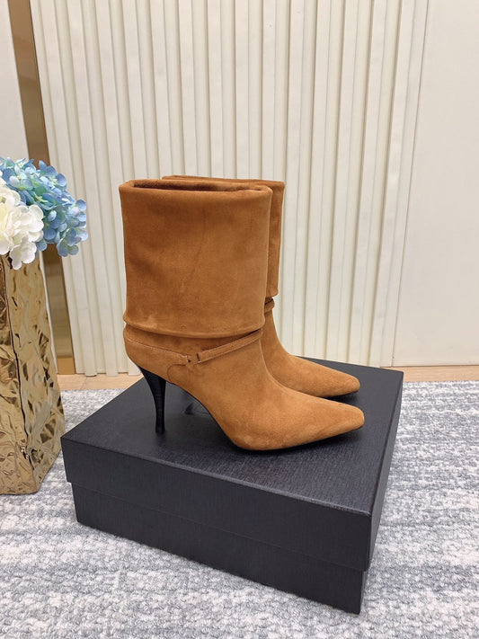 Leather high heel boots