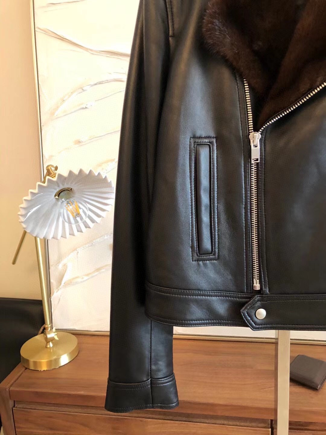 Lambskin jacket with mink collar