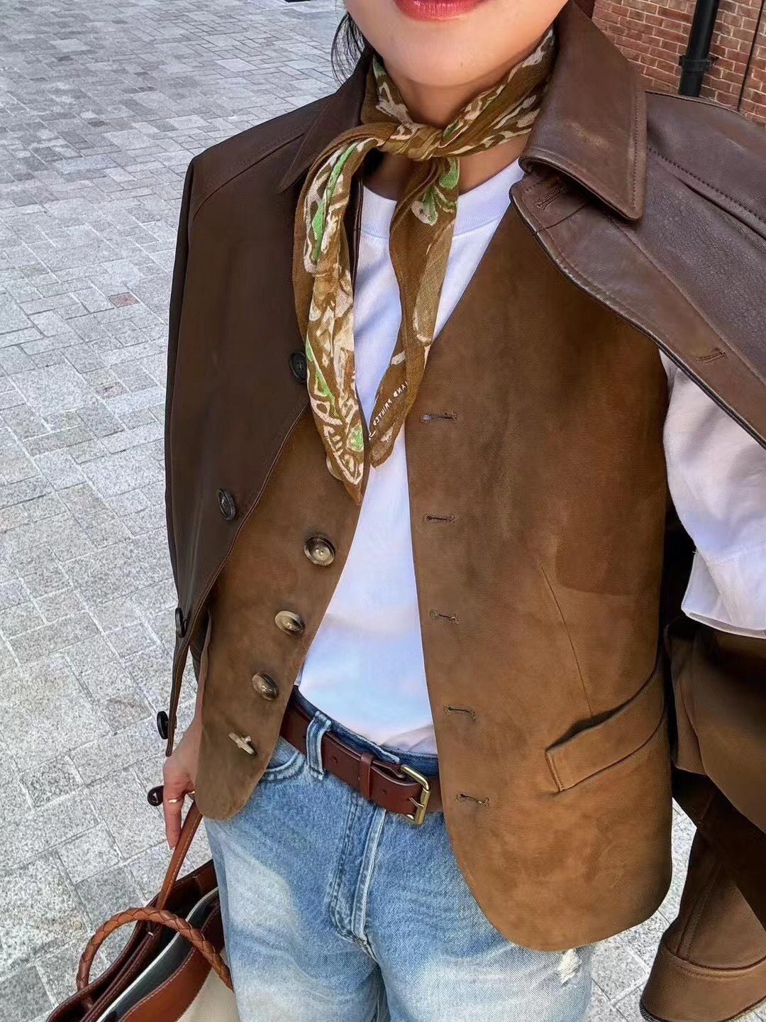 Suede horn button vest