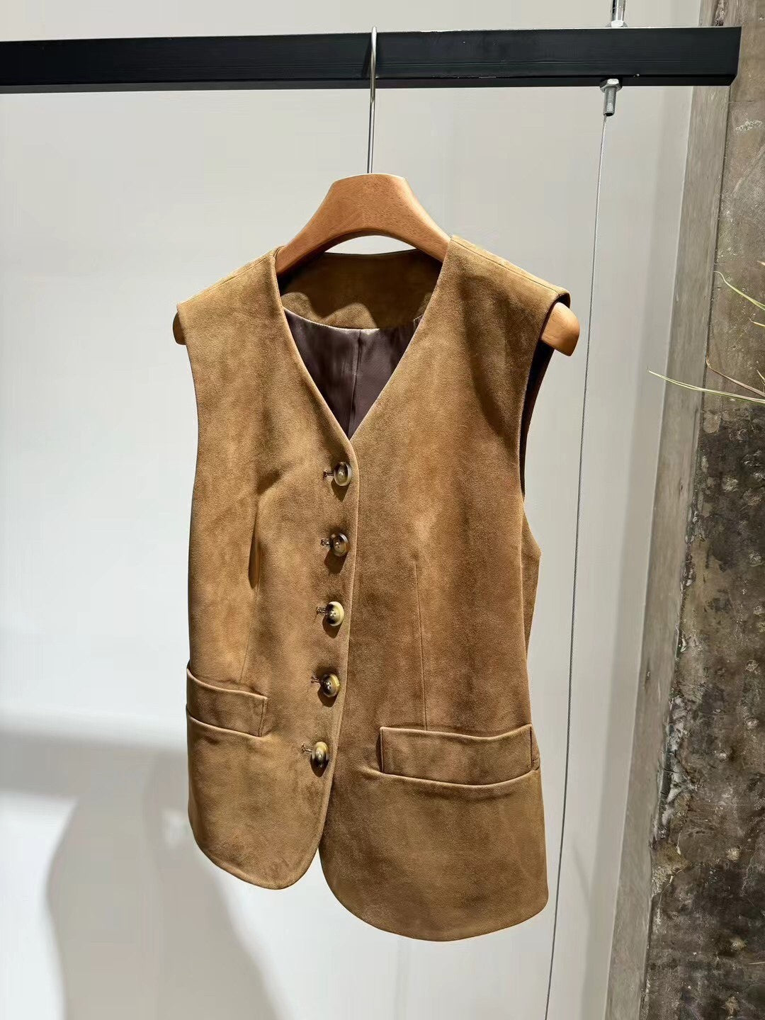 Suede horn button vest