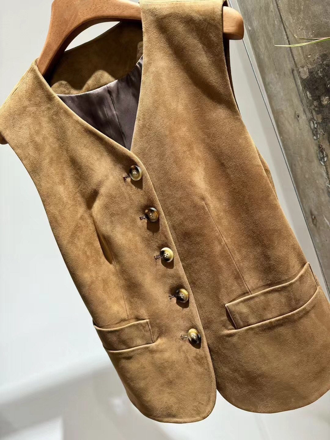 Suede horn button vest