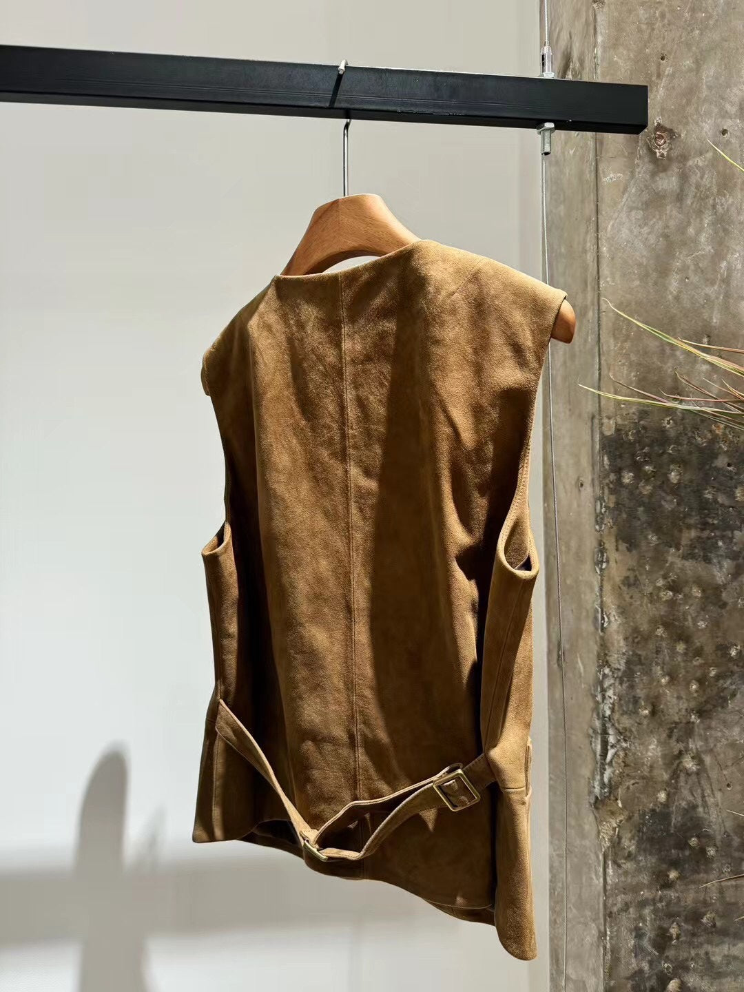 Suede horn button vest
