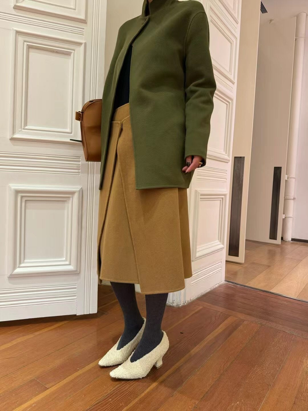 Olive green velvet coat
