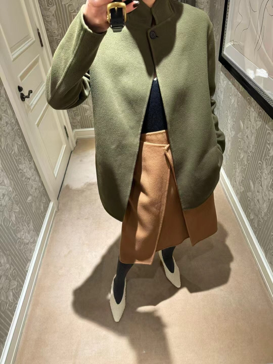 Olive green velvet coat