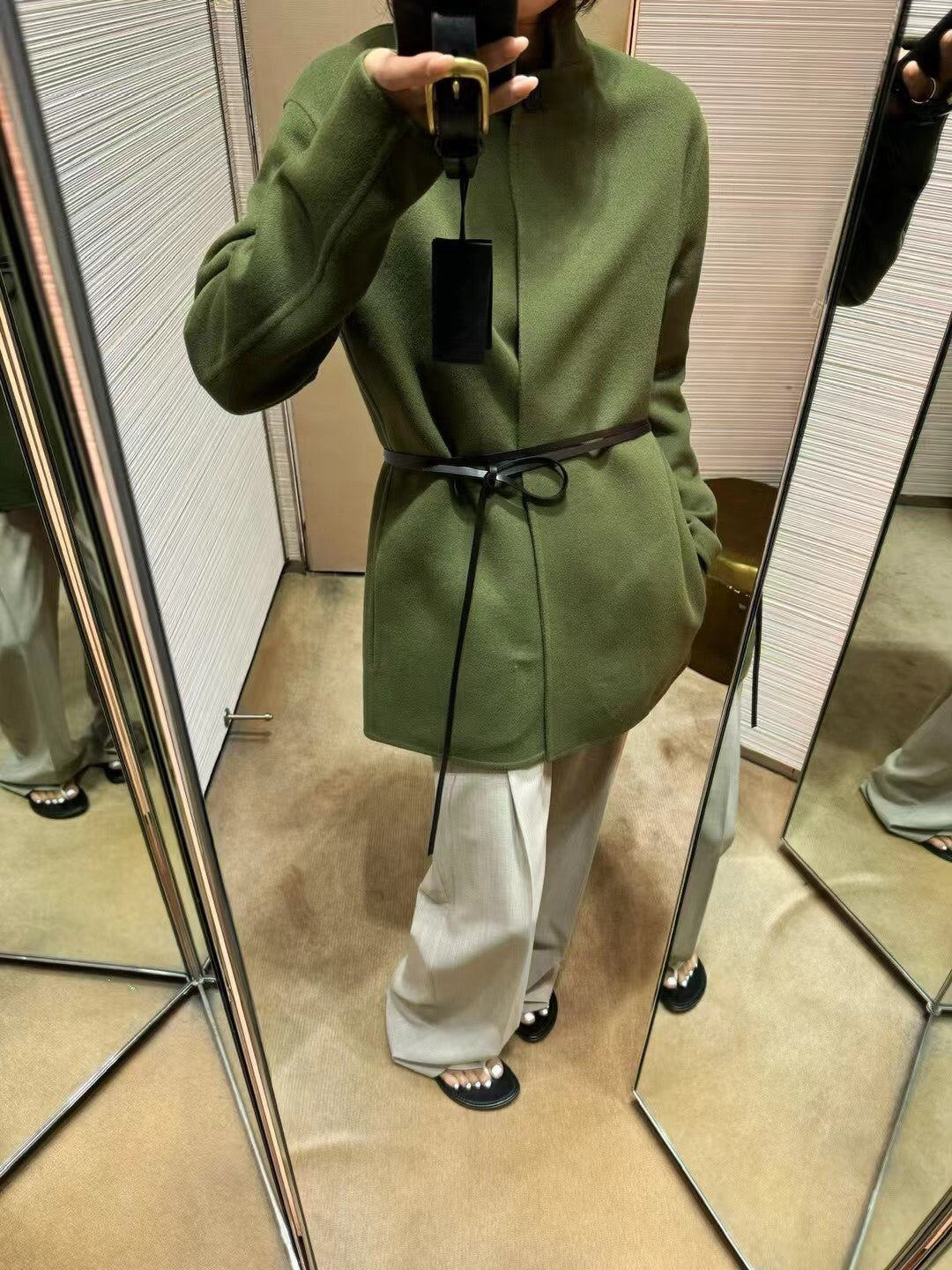 Olive green velvet coat
