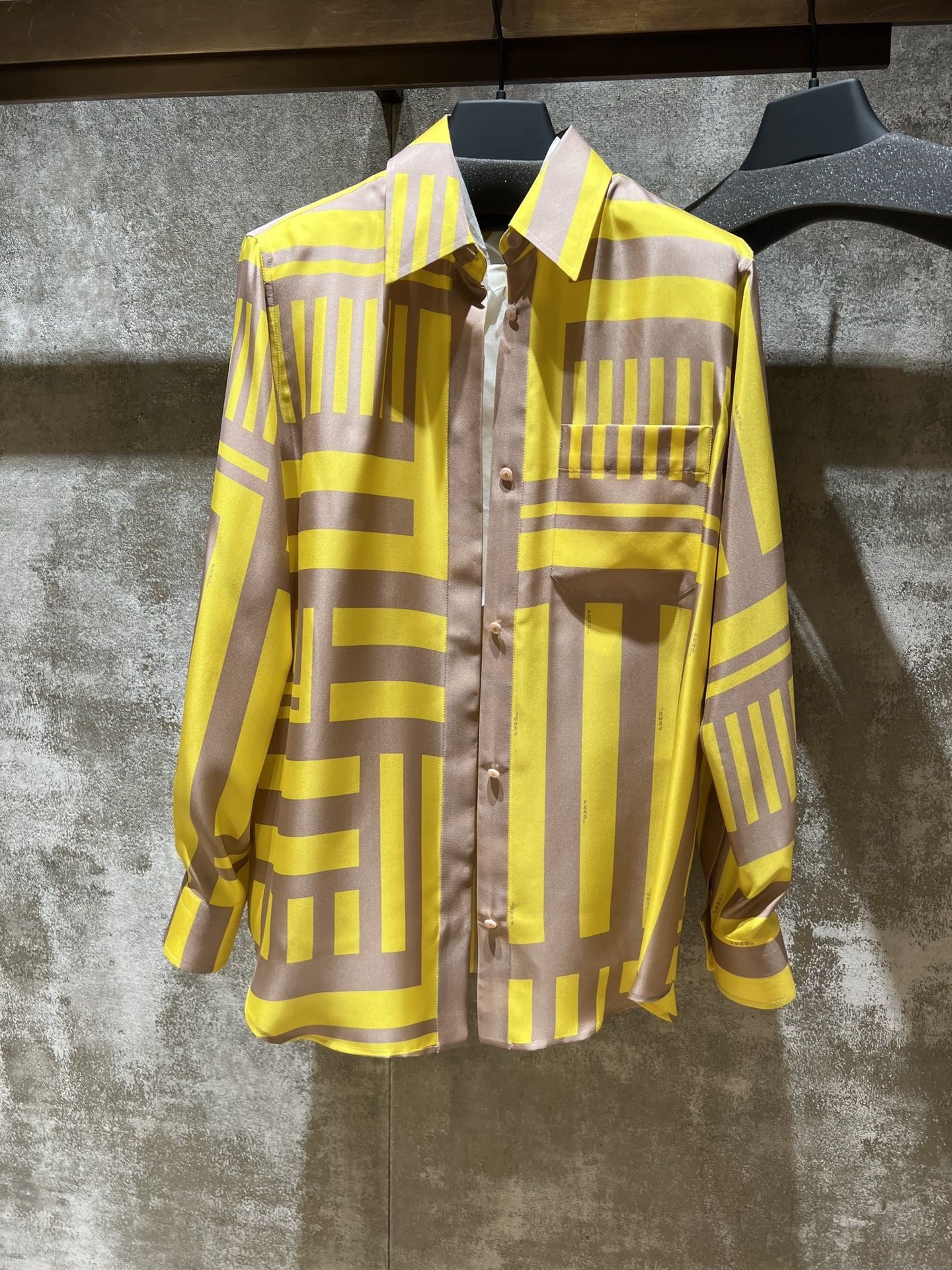Lemon Yellow Striped Silk Shirt