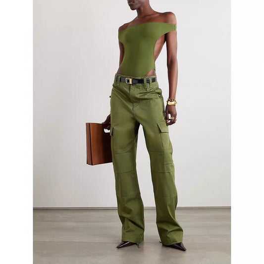 Green Distressed Overalls