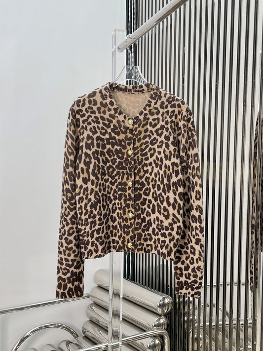 Leopard jacquard knit cardigan