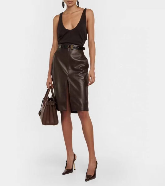 Lambskin skirt with slits