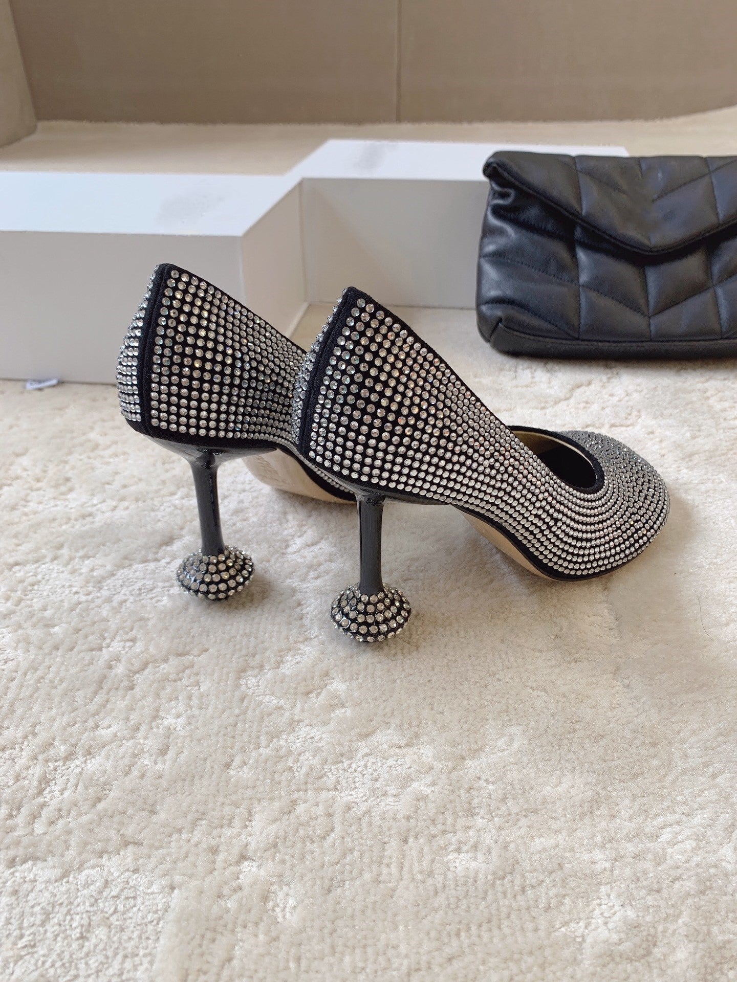 Suede rhinestone high heels