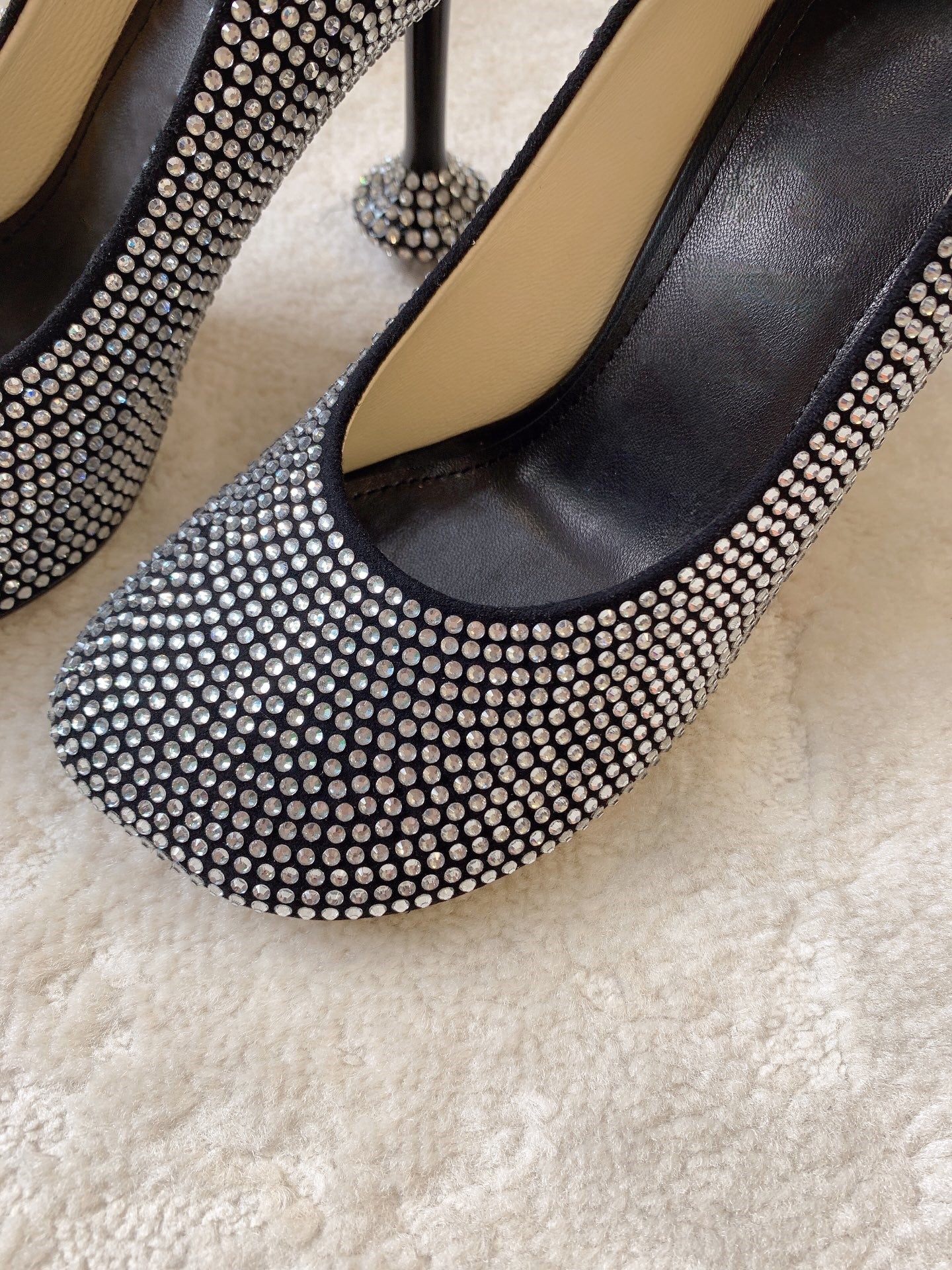 Suede rhinestone high heels