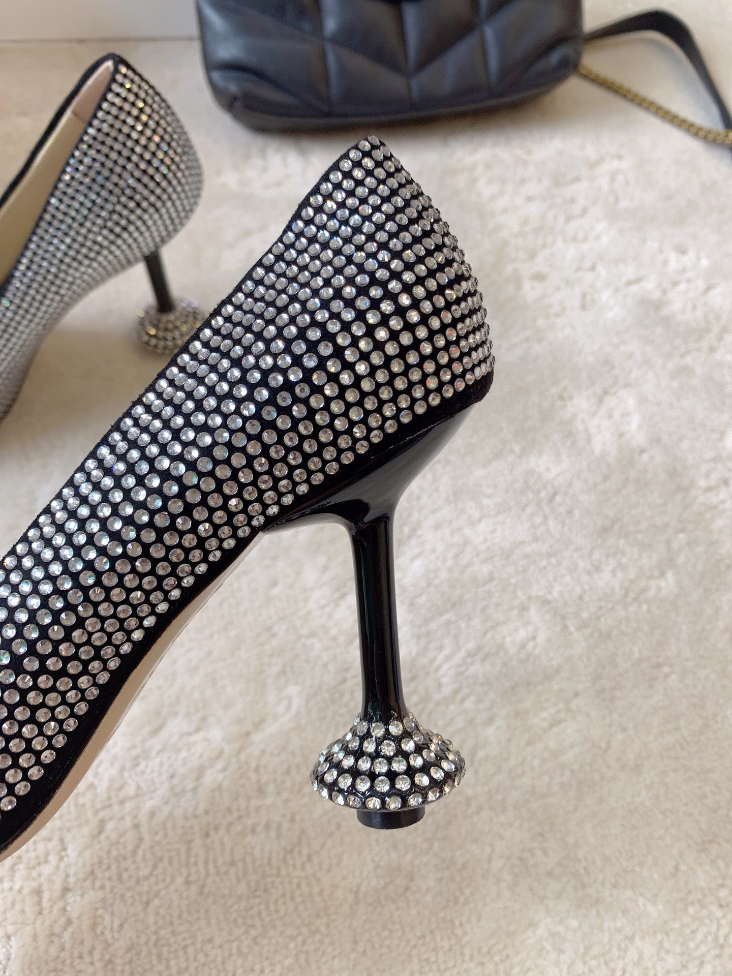 Suede rhinestone high heels