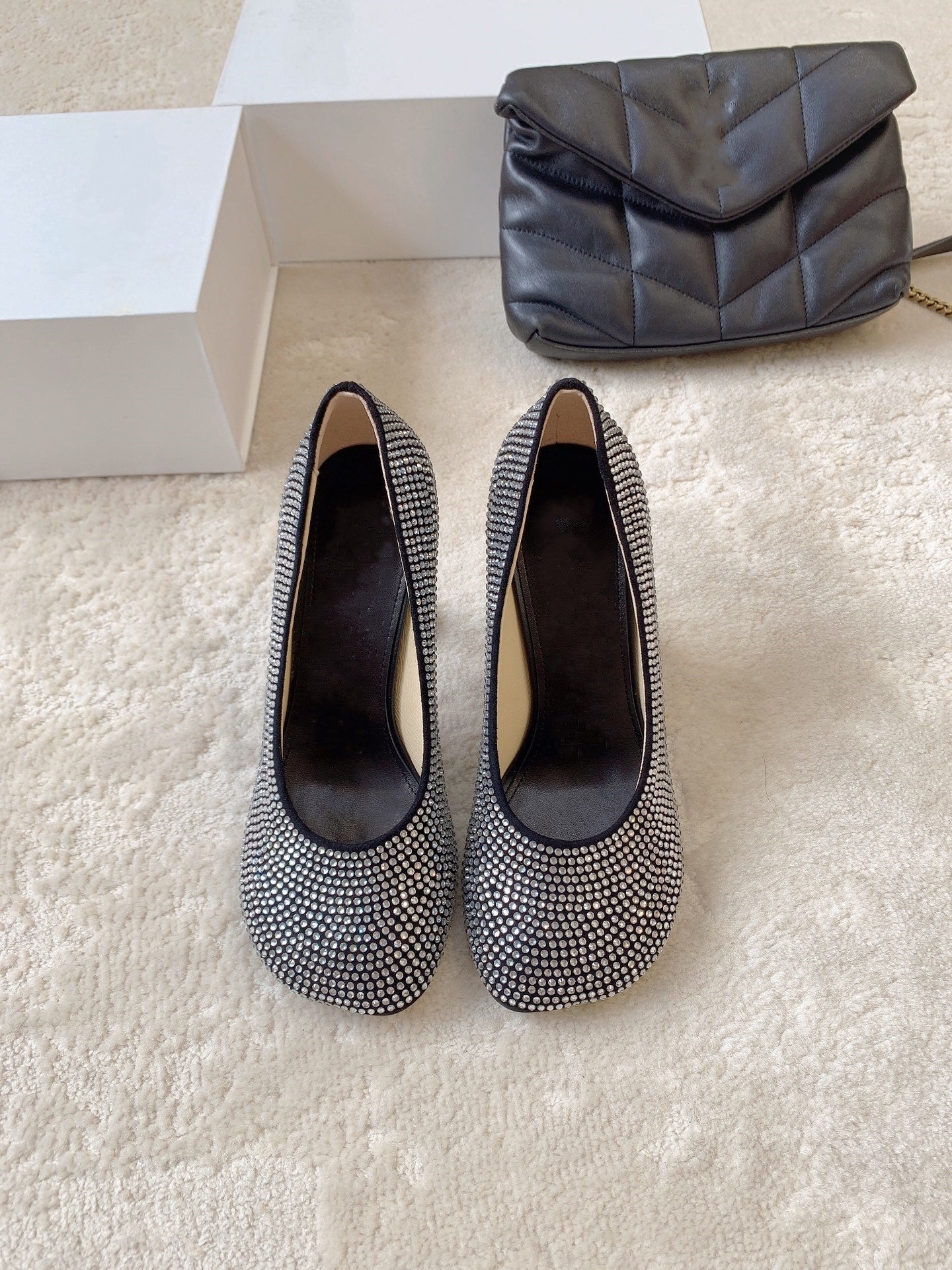 Suede rhinestone high heels