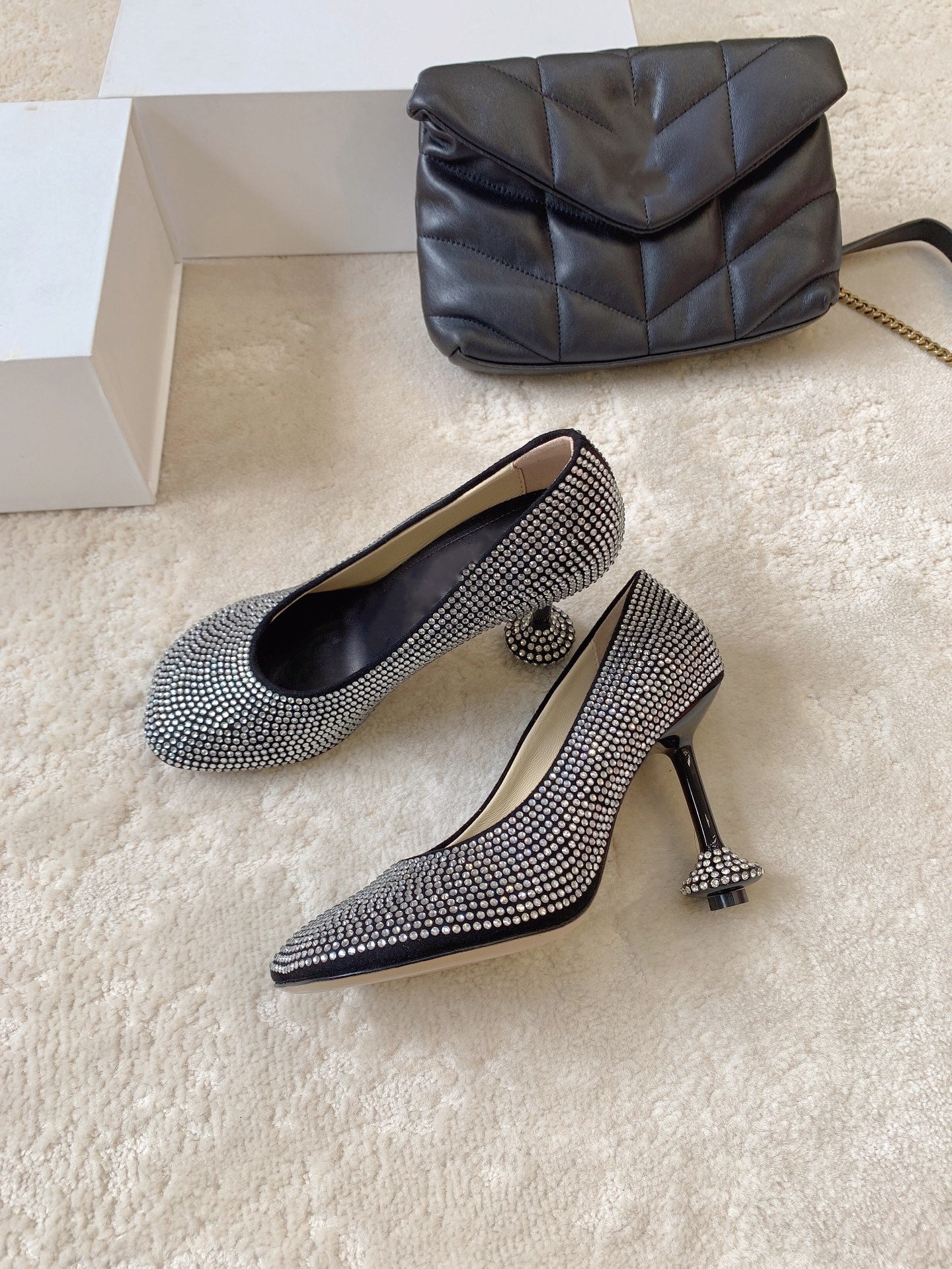 Suede rhinestone high heels
