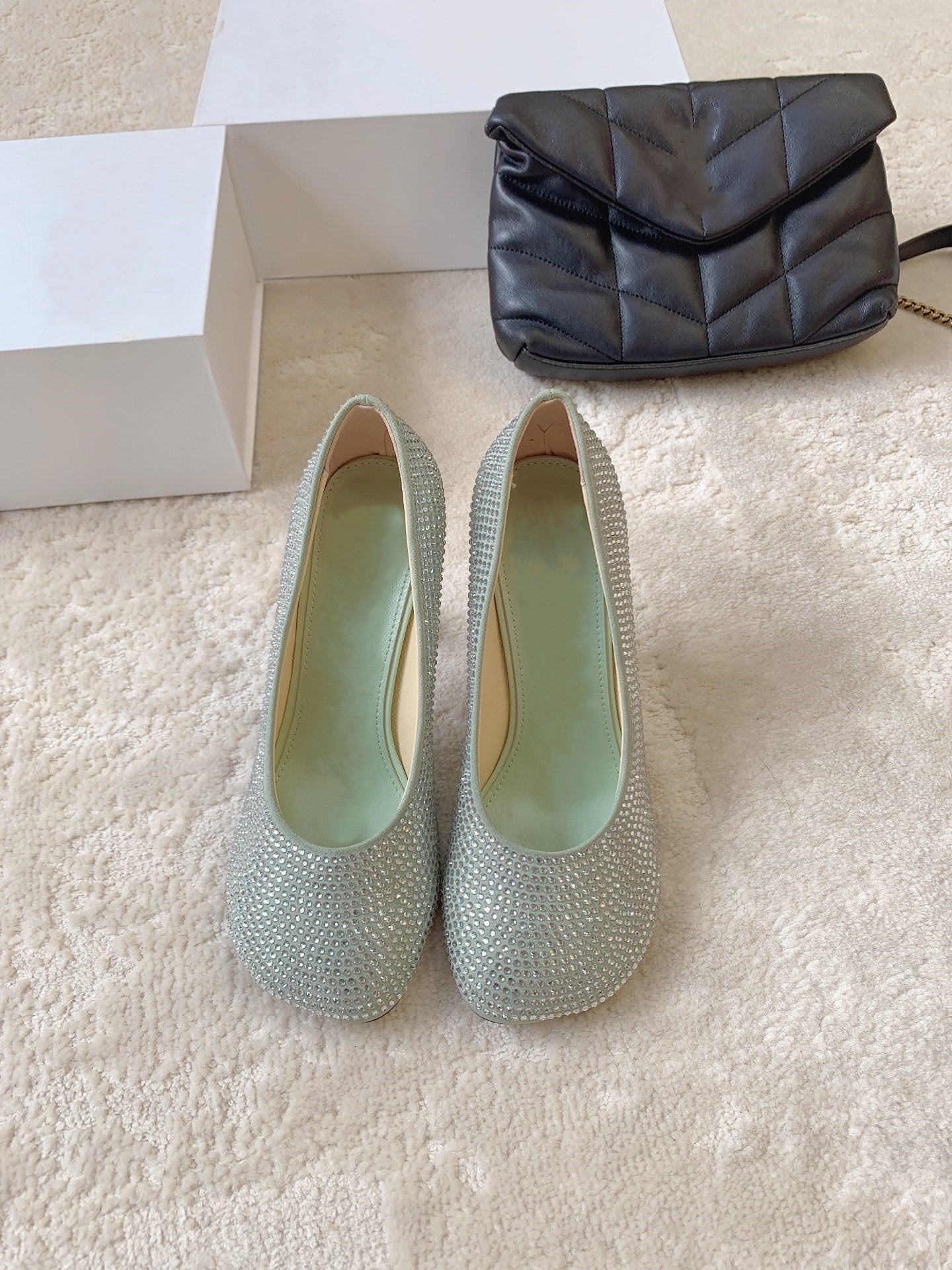 Suede rhinestone high heels