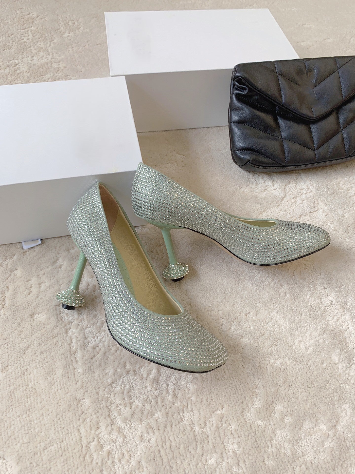 Suede rhinestone high heels