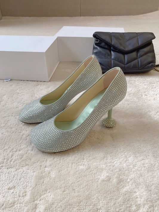 Suede rhinestone high heels