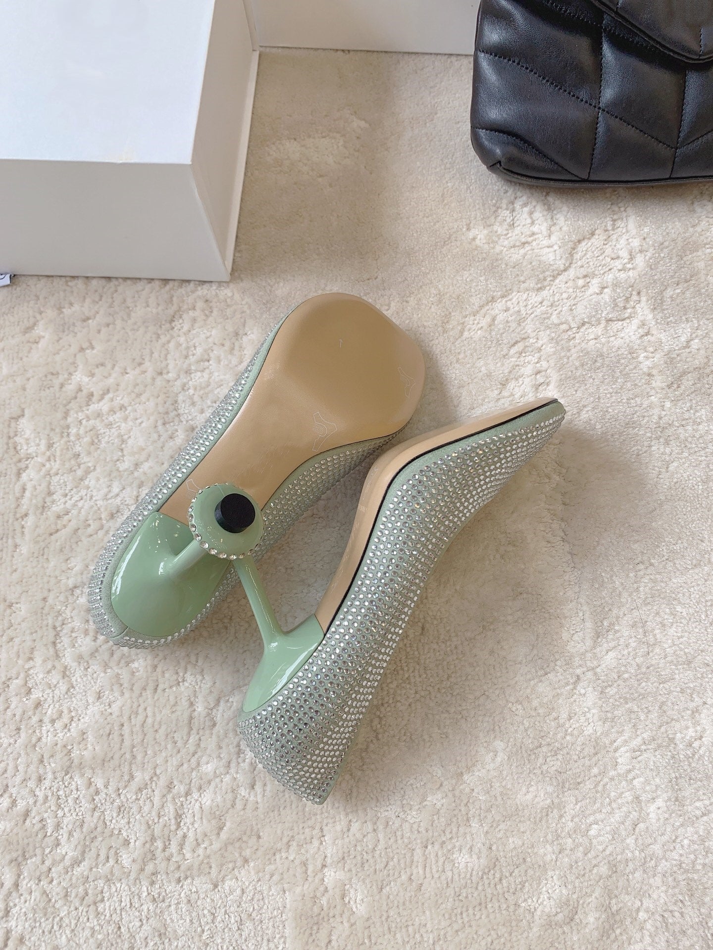 Suede rhinestone high heels
