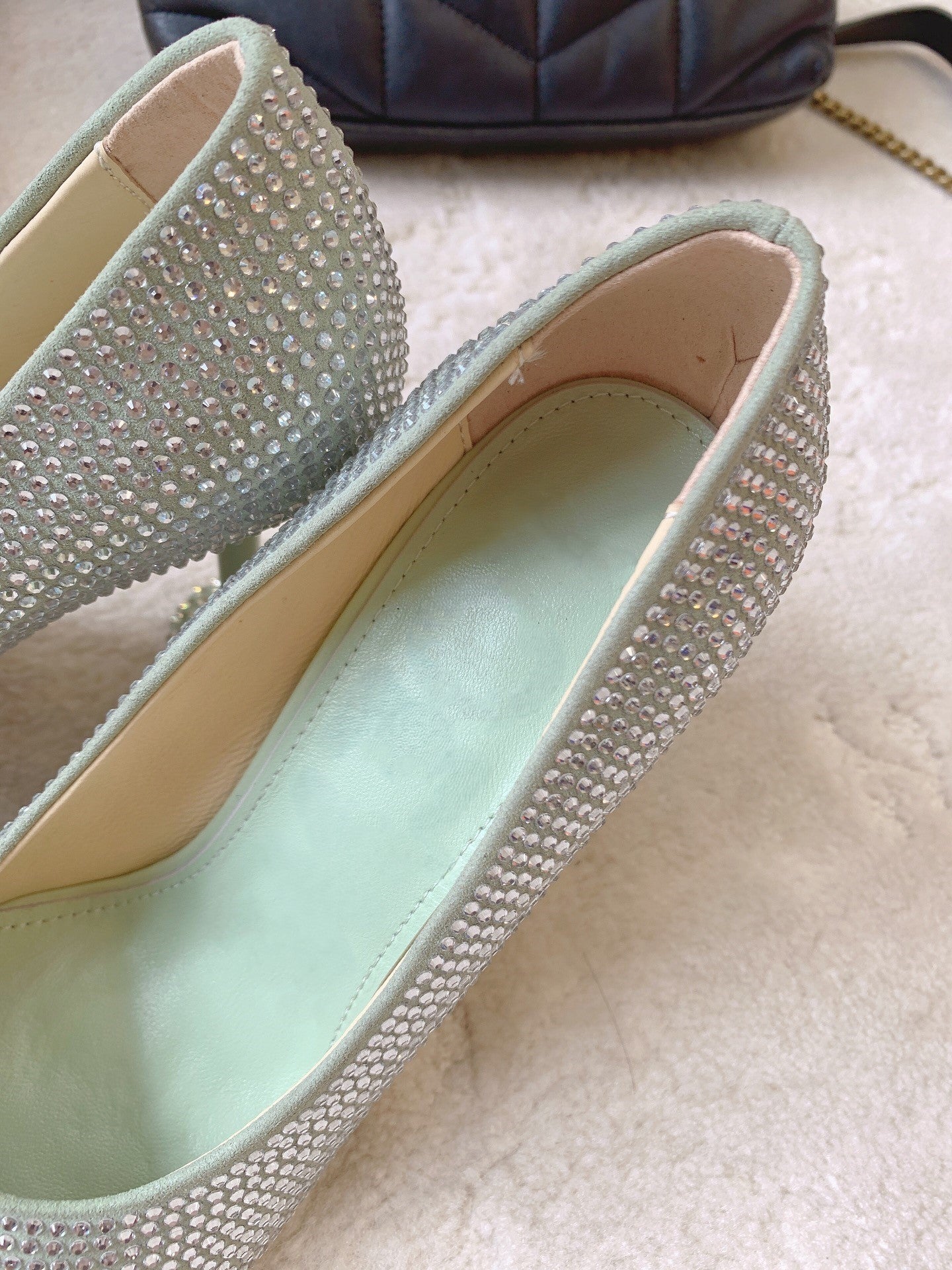 Suede rhinestone high heels
