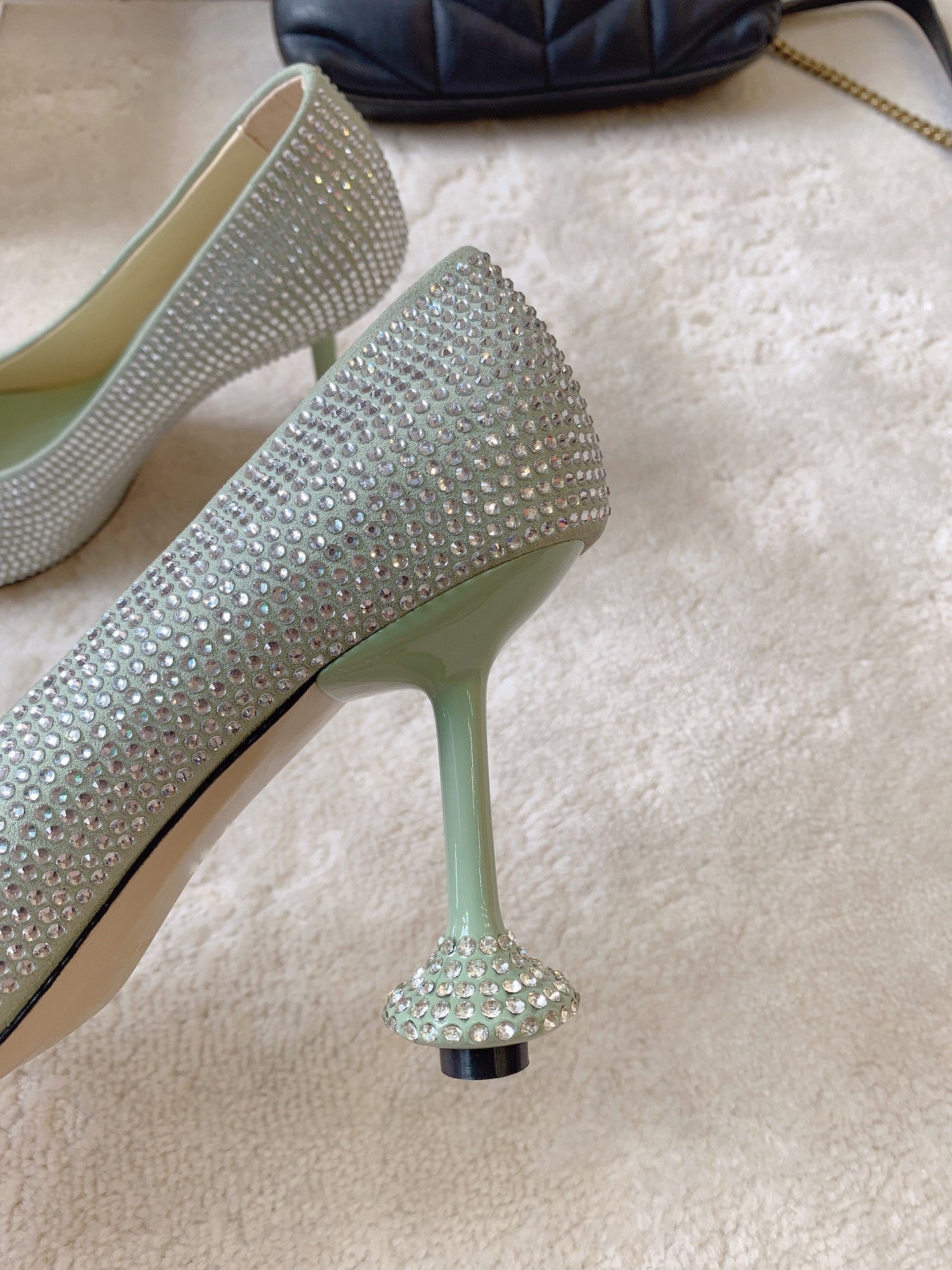 Suede rhinestone high heels