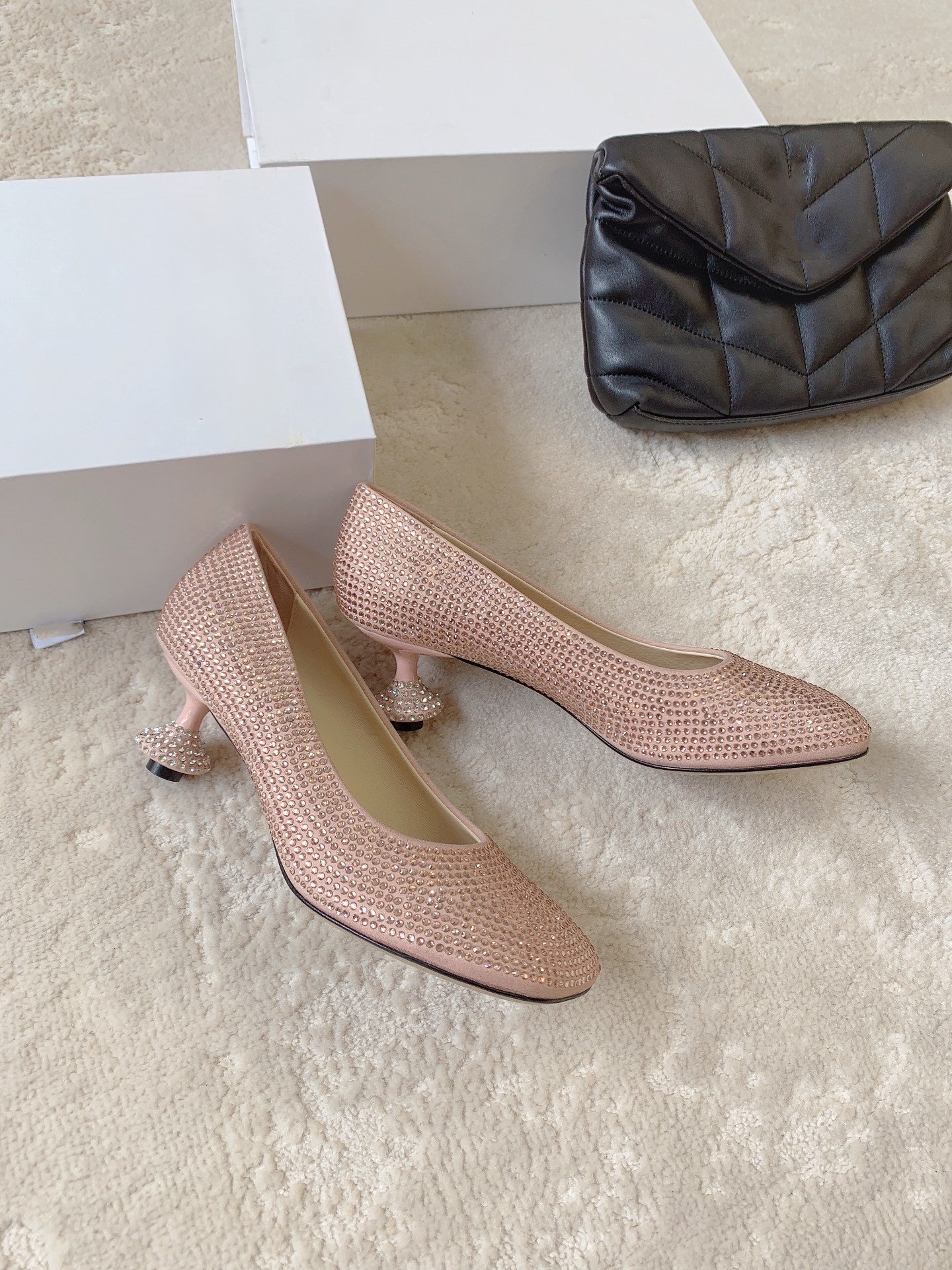 Suede rhinestone high heels