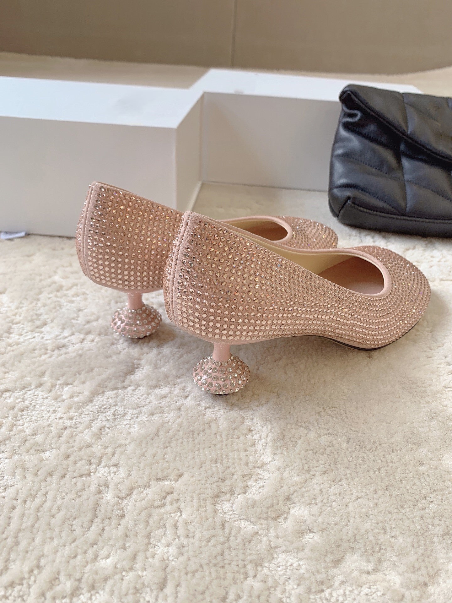 Suede rhinestone high heels