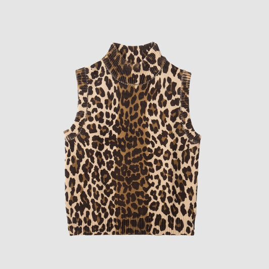 Leopard print knitted vest