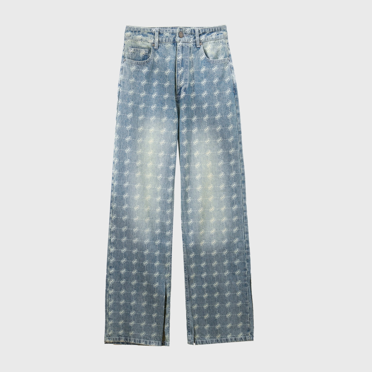 Slit denim straight pants